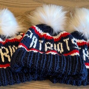 Navy and Red Knit Pom-Pom Hat